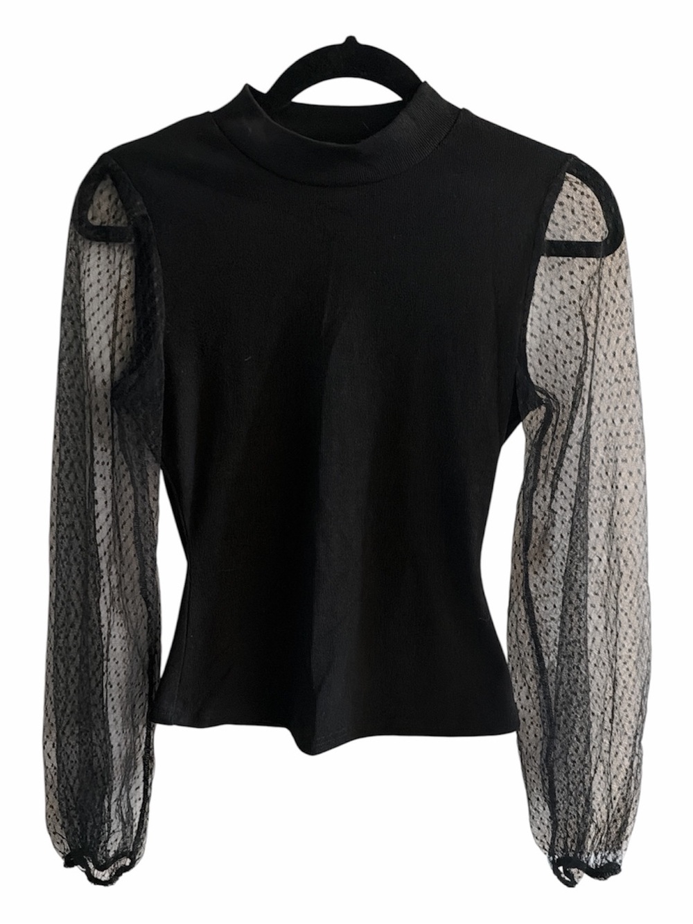 Lulu’s Black Sheer Sleeve Mock Neck Sweater size XS